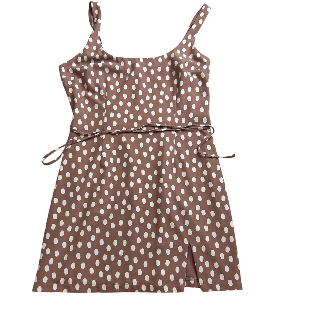 Abercrombie & Fitch Brown Polka Dot Mini Dress Sleeveless Waist Tie Slit Size L